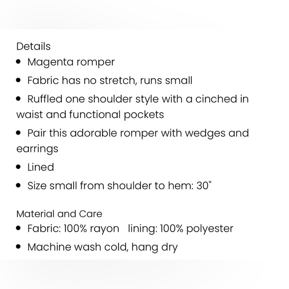 Pink Lily one-shoulder ruffle romper size M (NEW - was not shipped w/ tag) - Picture 5 of 6